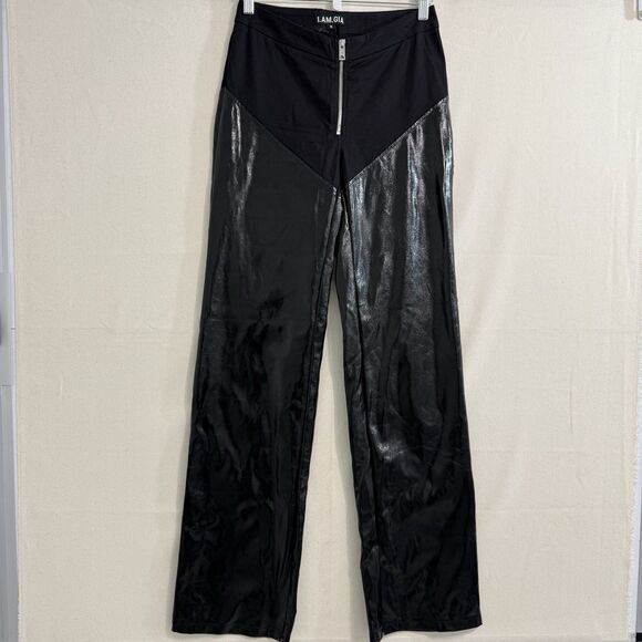 I.AM.GIA Faux Leather Pants Black Flare High Waist Moto Zipper Front Size Small - Picture 1 of 10